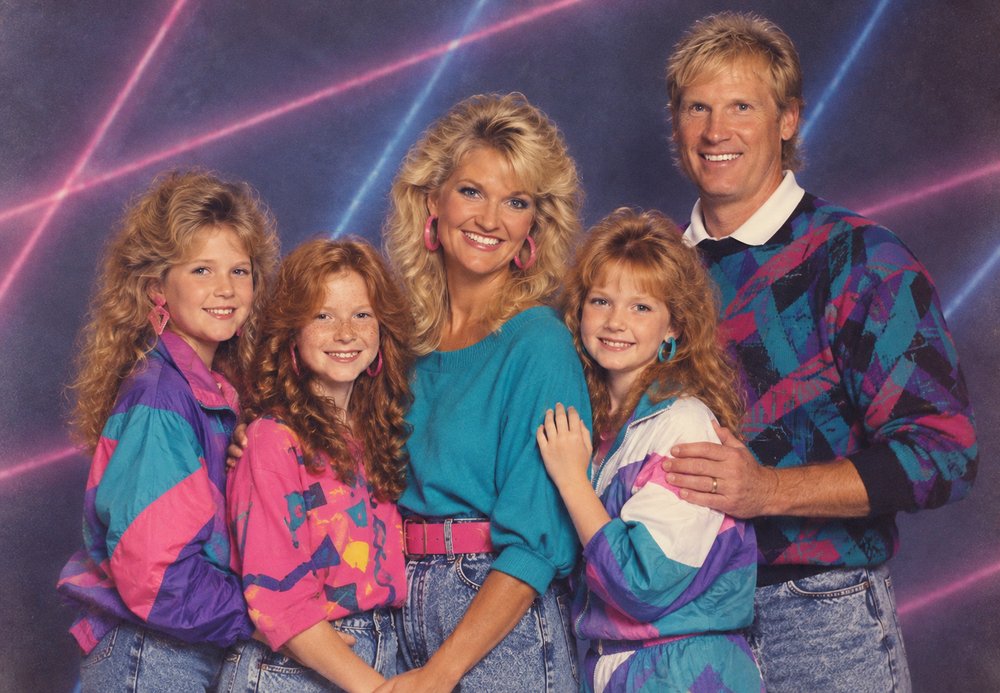 An AI-generated 1980s style family portrait